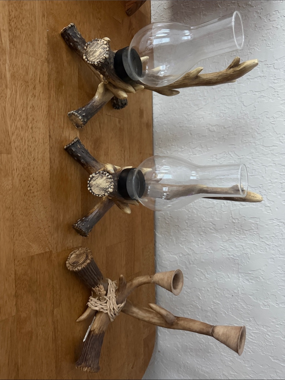 Rustic Antler-Style Glass Candle Holders - Set of 3
